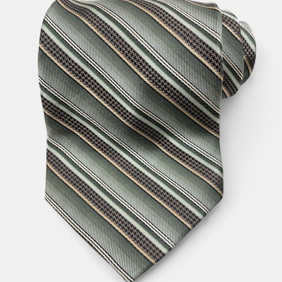 Joseph & Feiss Silk Tie Striped Repp Regimental Green Brown Formal Dress - Picture 2 of 7